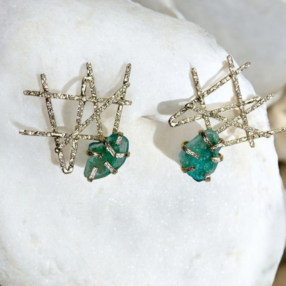 Boho Abstract Stone Statement Earrings - Picture 11 of 15